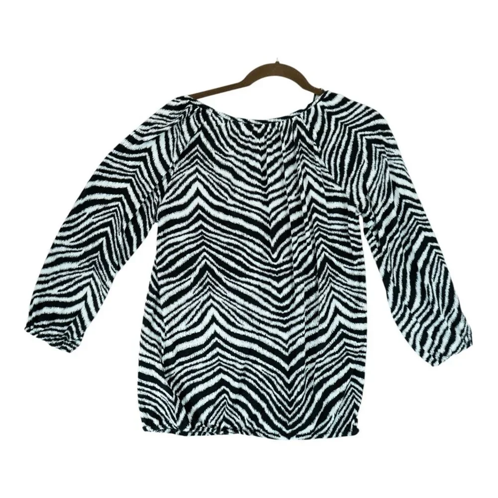 MICHAEL KORS Women's Bold Tiger Print Knit Top Striped, Black & White, Size S‎